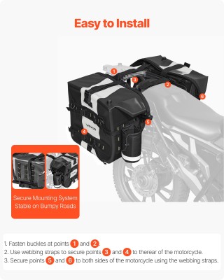 VEVOR Πλευρική Τσάντα Μοτοσυκλέτας 56L, Αδιάβροχη με Αποσπώμενη Εσω...