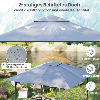 Costway Γκρι Πέργκολα με Διπλή Στέγη και Μπάρ NP12531GR+ Costway Γκρι Πέργκολα με Διπλή Στέγη και Μπάρ NP12531GR+