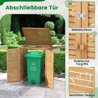 Costway  Ξύλινο Σπιτάκι Κάδου 120L με Ανοιγόμενο Καπάκι, Διπλές Πόρ...