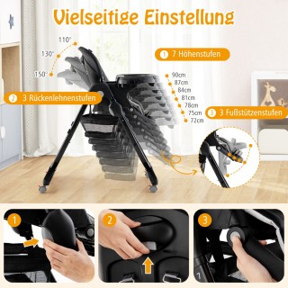 Costway Πολυλειτουργική Καρέκλα Φαγητού Μωρού με Ρόδες και Ρυθμιζόμ...