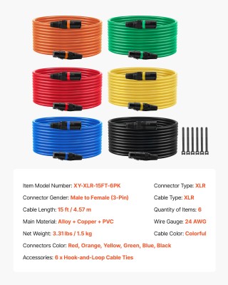 VEVOR Σετ 6 Καλωδίων XLR 4.57 μ με Επίχρυσα 3-Pin Βύσματα και Διπλή... VEVOR Σετ 6 Καλωδίων XLR 4.57 μ με Επίχρυσα 3-Pin Βύσματα και Διπλή...