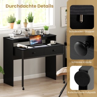 Costway  Επέκταση Γραφείου Υπολογιστικός Σταθμός με 2 Συρτάρια & Ρό...