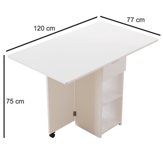 Shally Dogan Πτυσσόμενο Τραπέζι Φαγητού Λευκό 120x77x75cm με 2 Ρόδε...