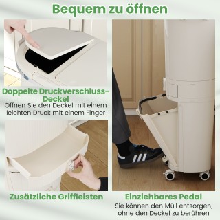Costway Κάδος Απορριμμάτων Κουζίνας 42L με Καπάκι και 3 Στάδια Διαλ...