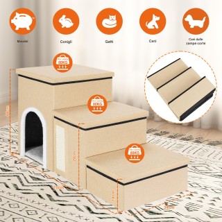 BAKAJI Πολυλειτουργική Σκάλα για Κατοικίδια 3σε1 Μπεζ Πτυσσόμενη με...