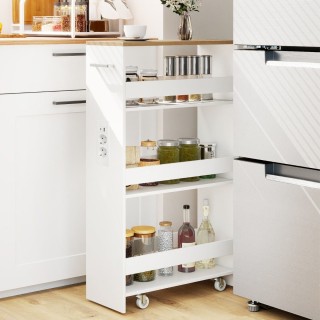 Costway Λευκό + Φυσικό Μετακινούμενο Σερβιτόρο Τεσσάρων Επιπέδων, 2...