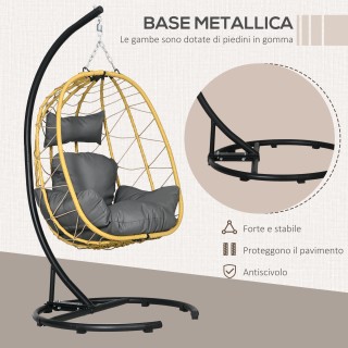 Κρεμαστή και πτυσσόμενη πολυθρόνα με μαξιλάρια, σε ατσάλι και PE Ra...