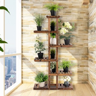 Costway Ξύλινη Ραφιέρα Φυτών Κήπου 75x25x140εκ GT3560