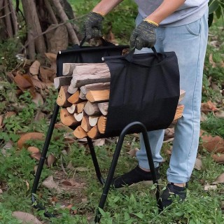 BAKAJI  Μεταλλική βάση για ξύλα με υφασμάτινο καλάθι για ξύλα τζακι...