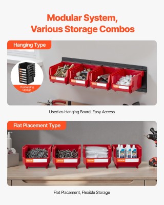 VEVOR Επιτοίχιες Πλαστικές Θήκες Αποθήκευσης με Μεταλλικές Ράγες, γ...