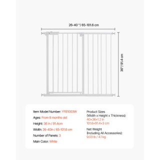 VEVOR Παιδική Πύλη Ρυθμιζόμενη 26-40 Ίντσες 36 Ίντσες Ύψος Λευκή LG... VEVOR Παιδική Πύλη Ρυθμιζόμενη 26-40 Ίντσες 36 Ίντσες Ύψος Λευκή LG...