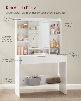 VASAGLE Τραπέζι Μακιγιάζ με Καθρέφτη και Ρυθμιζόμενο Φωτισμό LED Λ... VASAGLE Τραπέζι Μακιγιάζ με Καθρέφτη και Ρυθμιζόμενο Φωτισμό LED Λ...