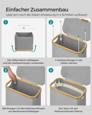 SONGMICS Καλάθι Απλύτων με Καπάκι 65L για Εξοικονόμηση Χώρου  42 x ...