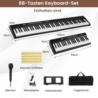 Costway Πτυσσόμενο Ψηφιακό Πιάνο 88 Πλήκτρων με 1000 Ρυθμούς και Ήχ...
