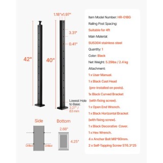 VEVOR Κατακόρυφη Στήλη Καλωδιακής Κάγκελης 42x1x2 ιντσών Προ-τρυπημ... VEVOR Κατακόρυφη Στήλη Καλωδιακής Κάγκελης 42x1x2 ιντσών Προ-τρυπημ...