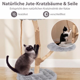 Costway Γκρι ονυχοδρόμιο γάτας 90 εκ. από μασίφ ξύλο με 3 λούτρινες...