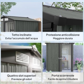 Outsunny Αποθήκη Κήπου από Ατσάλι με Κεκλιμένη Στέγη και 4 Ανοίγματ...