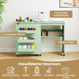 Costway Πτυσσόμενο Τραπέζι Ραπτικής με Ρόδες και Αποθηκευτικό Χώρο,...