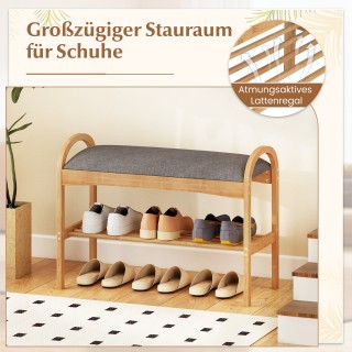 Costway Διόροφη Μπαμπού Παπουτσοθήκη με Μαξιλάρι Καθίσματος & Ράφι ...