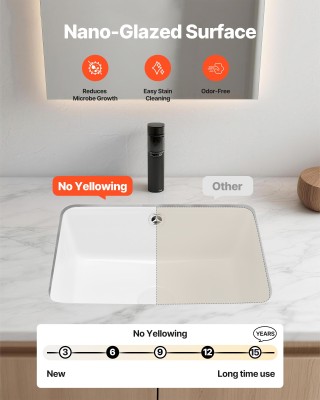 VEVOR Ορθογώνιος Λευκός Κεραμικός Νιπτήρας Υποκαθήμενης Τοποθέτησης...