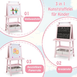 Costway  Παιδικό Καβαλέτο 3-σε-1 με Μαγνητικό Πίνακα, Κιμωλία και Ρ...