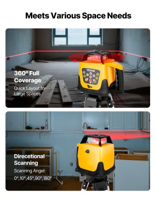 VEVOR Σετ Ροταριακού Λέιζερ με Κόκκινη Δέσμη 300μ, Ρυθμιζόμενη Κλίσ...