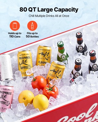 VEVOR Κόκκινο Ρόλινγκ Ψυγείο Κάρτ 80 QT, Διαστάσεις 915 x 465 x 880...