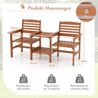 Costway  Σετ Εξωτερικών Καθισμάτων από Ξύλο με Τραπέζι και Οπή Ομπρ...