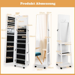 Costway Λευκή Κλειδωμένη Κοσμηματοθήκη με Ενσωματωμένο Καθρέφτη Μακ...