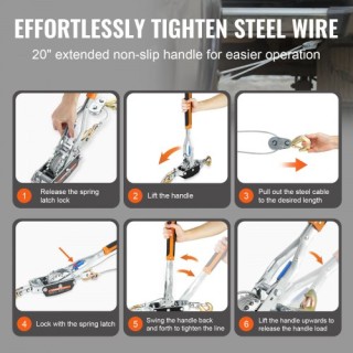 VEVOR Χειροκίνητο Βίντσι 5 Τόνων, 11.5 ft Ατσάλινο Καλώδιο, 3 Γάντζ...