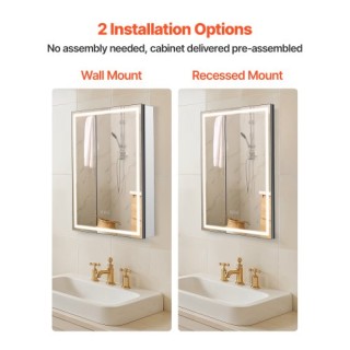 VEVOR Φωτιζόμενο Ντουλάπι Καθρέφτης 50 x 70 εκ. Εντοιχισμένο με Φωτ...