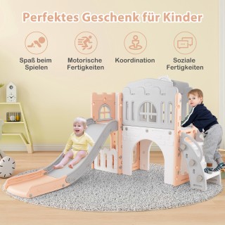 Costway  Παιδική Διασκέδαση 9 σε 1: Ροζ & Γκρι Τσουλήθρα με Μπασκέτ...