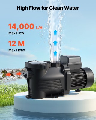 VEVOR Αντλία Πισίνας 550W 14,000 L/H AC 220-240V Μονοτάχυτη με Χρον...