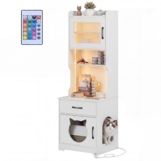 Costway Λευκός Ντουλάπι Γάτας με Ρυθμιζόμενο LED Φως & Ράφι & Φορτι...