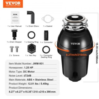 VEVOR Απορριμματοφάγος 1.25 HP 4060RPM EZ Connect GDLJCLQ125HPOJZ... VEVOR Απορριμματοφάγος 1.25 HP 4060RPM EZ Connect GDLJCLQ125HPOJZ...