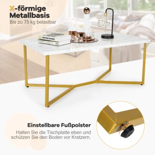 Costway Μαρμάρινο Τραπεζάκι Σαλονιού με Χρυσή Μεταλλική Βάση & Ρυθμ...
