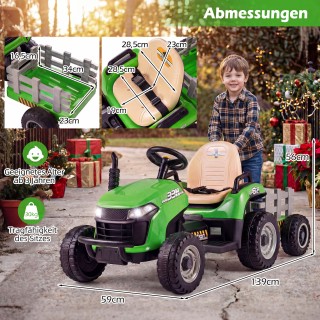 Costway Ηλεκτρικό παιδικό τρακτέρ 24V με τρέιλερ, τηλεχειριστήριο 2...