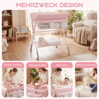 Costway Φορητό πτυσσόμενο τραπέζι αλλαξιέρας με ρυθμιζόμενο ύψος 3 ...