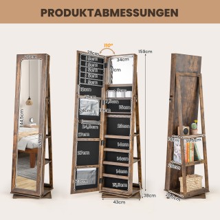 Costway Περιστρεφόμενη Ντουλάπα Κοσμημάτων με Καθρέφτη και Ράφια Vi...