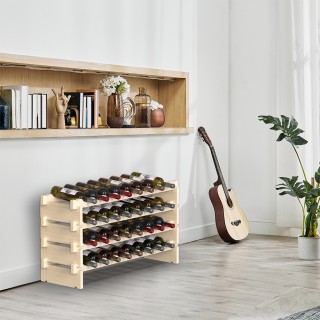 BAKAJI  Ξύλινη Κάβα Φυσικού Χρώματος με 32 Θέσεις για Κρασί Μπαρ Φι...