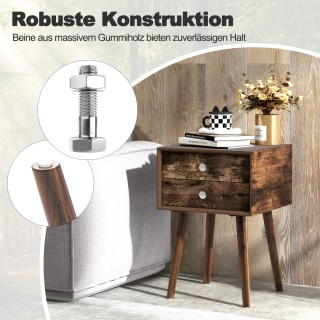 Costway  Στυλάτο και Λειτουργικό Ξύλινο Κομοδίνο με Δύο Συρτάρια κα...