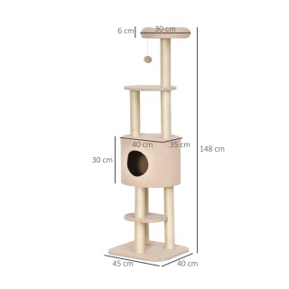 Δέντρο Γάτας - Ονυχοδρόμιο 45 x 40 x 148 cm Χρώματος Μπεζ PawHut D3...