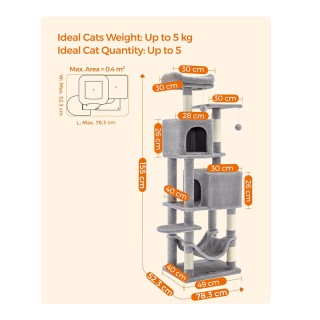 Δέντρο Γάτας - Ονυχοδρόμιο 49 x 40 x 155 cm Χρώματος Γκρι Feandrea ... Δέντρο Γάτας - Ονυχοδρόμιο 49 x 40 x 155 cm Χρώματος Γκρι Feandrea ...