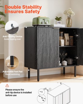 VEVOR Μαύρο Μπουφέ-Ντουλάπι Καφέ 80 x 37.5 x 80 cm με Πτυχωτή Επιφά...