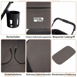 Costway Διπλό πτυσσόμενο καρότσι κατοικιδίων 3 σε 1 με 2 αποσπώμενε...