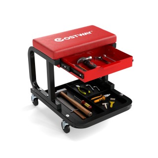 Costway Κυλιόμενος Εργαστηριακός Σκαμπό με Αντοχή 185 kg και Επενδυ...