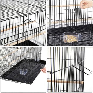 BAKAJI  Μαύρο Μεταλλικό Κλουβί για Πουλιά και Παπαγάλους με Ταΐστρε...