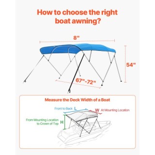 VEVOR Τέντα Σκάφους 4 Καμπυλών 96L x (67-72)W x 54H - Pacific Blue ...