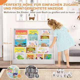 Costway Λευκή Παιδική Ραφιέρα με 5 Θέσεις, Βιβλιοθήκη & Σταντ Εφημε...