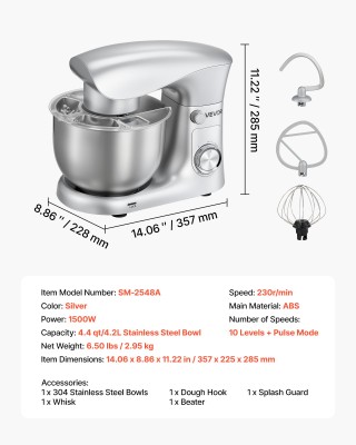 VEVOR Ηλεκτρικός Μίξερ Κουζίνας 4.2L - Πολυμίξερ 1500W με 10 Ταχύτη... VEVOR Ηλεκτρικός Μίξερ Κουζίνας 4.2L - Πολυμίξερ 1500W με 10 Ταχύτη...